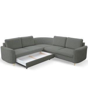 Narożnik LAREN nowoczesna sofa z funkcją spania, pojemnik na pościel, plastikowe nogi, lewa strona, CIEMNOSZARY, 251x251x85 cm