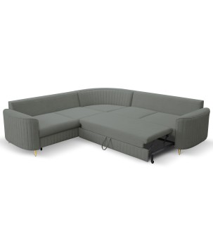 Narożnik LAREN nowoczesna sofa z funkcją spania, pojemnik na pościel, plastikowe nogi, lewa strona, CIEMNOSZARY, 251x251x85 cm