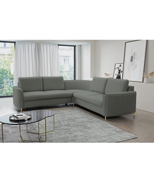 Narożnik LAREN nowoczesna sofa z funkcją spania, pojemnik na pościel, plastikowe nogi, lewa strona, CIEMNOSZARY, 251x251x85 cm