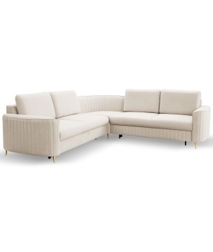 Narożnik LAREN nowoczesna sofa z funkcją spania, pojemnik na pościel, plastikowe nogi, prawa strona, CREMAL, 251x251x85 cm
