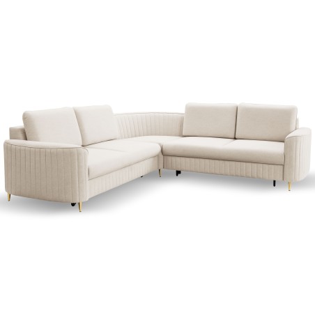 Narożnik LAREN nowoczesna sofa z funkcją spania, pojemnik na pościel, plastikowe nogi, prawa strona, CREMAL, 251x251x85 cm
