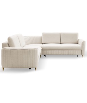 Narożnik LAREN nowoczesna sofa z funkcją spania, pojemnik na pościel, plastikowe nogi, prawa strona, CREMAL, 251x251x85 cm