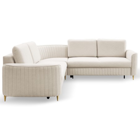 Narożnik LAREN nowoczesna sofa z funkcją spania, pojemnik na pościel, plastikowe nogi, prawa strona, CREMAL, 251x251x85 cm