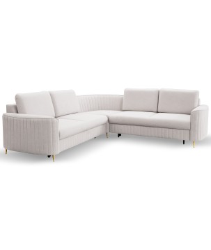 Narożnik LAREN nowoczesna sofa z funkcją spania, pojemnik na pościel, plastikowe nogi, prawa strona, ECRU, 251x251x85 cm