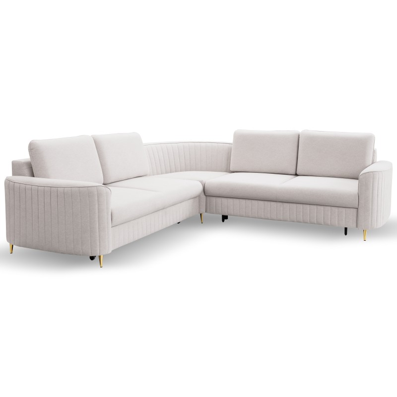 Narożnik LAREN nowoczesna sofa z funkcją spania, pojemnik na pościel, plastikowe nogi, prawa strona, ECRU, 251x251x85 cm