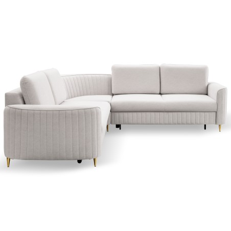 Narożnik LAREN nowoczesna sofa z funkcją spania, pojemnik na pościel, plastikowe nogi, prawa strona, ECRU, 251x251x85 cm