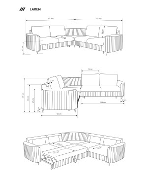 Narożnik LAREN nowoczesna sofa z funkcją spania, pojemnik na pościel, plastikowe nogi, prawa strona, ECRU, 251x251x85 cm