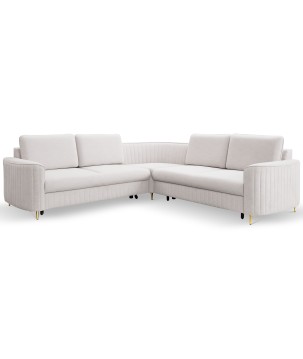Narożnik LAREN nowoczesna sofa z funkcją spania, pojemnik na pościel, plastikowe nogi, prawa strona, ECRU, 251x251x85 cm