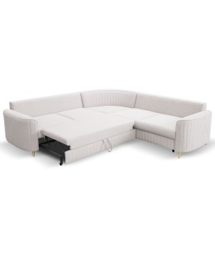 Narożnik LAREN nowoczesna sofa z funkcją spania, pojemnik na pościel, plastikowe nogi, prawa strona, ECRU, 251x251x85 cm