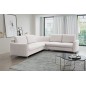 Narożnik LAREN nowoczesna sofa z funkcją spania, pojemnik na pościel, plastikowe nogi, prawa strona, ECRU, 251x251x85 cm