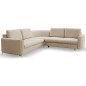 Narożnik LAREN nowoczesna sofa z funkcją spania, pojemnik na pościel, plastikowe nogi, prawa strona, BEŻOWY, 251x251x85 cm