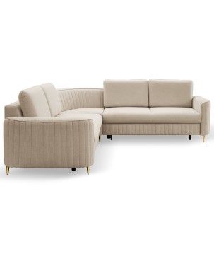 Narożnik LAREN nowoczesna sofa z funkcją spania, pojemnik na pościel, plastikowe nogi, prawa strona, BEŻOWY, 251x251x85 cm