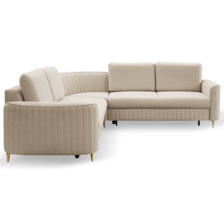 Narożnik LAREN nowoczesna sofa z funkcją spania, pojemnik na pościel, plastikowe nogi, prawa strona, BEŻOWY, 251x251x85 cm