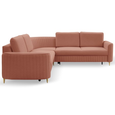Narożnik LAREN nowoczesna sofa z funkcją spania, pojemnik na pościel, plastikowe nogi, prawa strona, PUDROWY RÓŻ, 251x251x85 cm