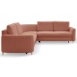 Narożnik LAREN nowoczesna sofa z funkcją spania, pojemnik na pościel, plastikowe nogi, prawa strona, PUDROWY RÓŻ, 251x251x85 cm
