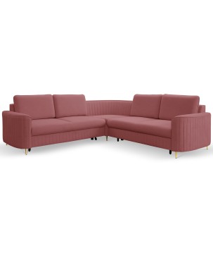 Narożnik LAREN nowoczesna sofa z funkcją spania, pojemnik na pościel, plastikowe nogi, prawa strona, BURGUND, 251x251x85 cm