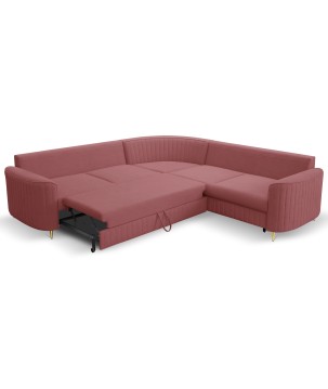 Narożnik LAREN nowoczesna sofa z funkcją spania, pojemnik na pościel, plastikowe nogi, prawa strona, BURGUND, 251x251x85 cm