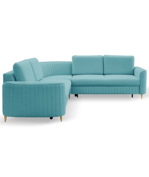 Narożnik LAREN nowoczesna sofa z funkcją spania, pojemnik na pościel, plastikowe nogi, prawa strona, TURKUSOWY, 251x251x85 cm