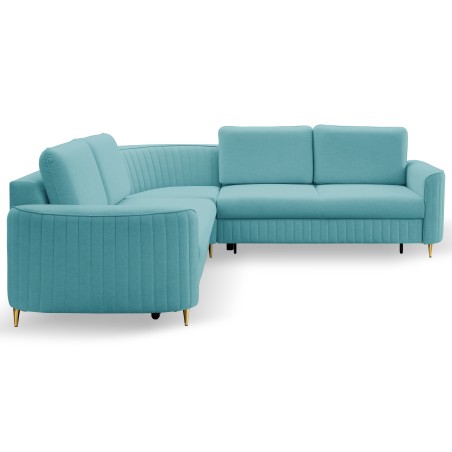 Narożnik LAREN nowoczesna sofa z funkcją spania, pojemnik na pościel, plastikowe nogi, prawa strona, TURKUSOWY, 251x251x85 cm