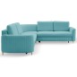 Narożnik LAREN nowoczesna sofa z funkcją spania, pojemnik na pościel, plastikowe nogi, prawa strona, TURKUSOWY, 251x251x85 cm