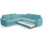 Narożnik LAREN nowoczesna sofa z funkcją spania, pojemnik na pościel, plastikowe nogi, prawa strona, TURKUSOWY, 251x251x85 cm