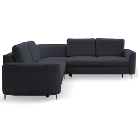 Narożnik LAREN nowoczesna sofa z funkcją spania, pojemnik na pościel, plastikowe nogi, prawa strona, GRANATOWY, 251x251x85 cm