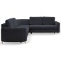Narożnik LAREN nowoczesna sofa z funkcją spania, pojemnik na pościel, plastikowe nogi, prawa strona, GRANATOWY, 251x251x85 cm