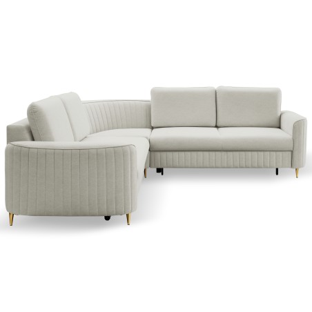 Narożnik LAREN nowoczesna sofa z funkcją spania, pojemnik na pościel, plastikowe nogi, prawa strona, JASNY ASHLEY, 251x251x85 cm