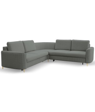 Narożnik LAREN nowoczesna sofa z funkcją spania, pojemnik na pościel, plastikowe nogi, prawa strona, CIEMNOSZARY, 251x251x85 cm
