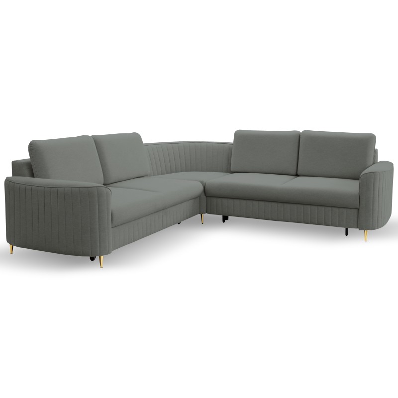 Narożnik LAREN nowoczesna sofa z funkcją spania, pojemnik na pościel, plastikowe nogi, prawa strona, CIEMNOSZARY, 251x251x85 cm