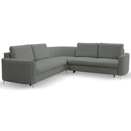 Narożnik LAREN nowoczesna sofa z funkcją spania, pojemnik na pościel, plastikowe nogi, prawa strona, CIEMNOSZARY, 251x251x85 cm