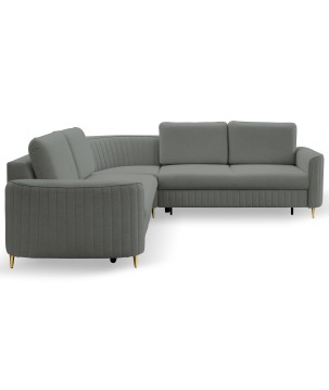 Narożnik LAREN nowoczesna sofa z funkcją spania, pojemnik na pościel, plastikowe nogi, prawa strona, CIEMNOSZARY, 251x251x85 cm