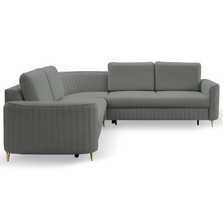 Narożnik LAREN nowoczesna sofa z funkcją spania, pojemnik na pościel, plastikowe nogi, prawa strona, CIEMNOSZARY, 251x251x85 cm
