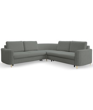 Narożnik LAREN nowoczesna sofa z funkcją spania, pojemnik na pościel, plastikowe nogi, prawa strona, CIEMNOSZARY, 251x251x85 cm