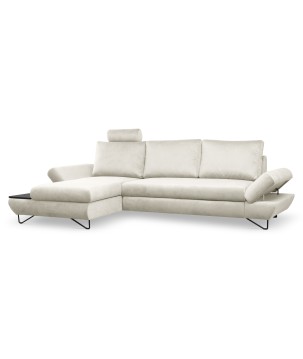 Narożnik LOFT z funkcją spania, regulowane zagłówki i podłokietniki, lewy, 284x96–166x89–104 cm, kolor jesion