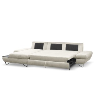 Narożnik LOFT z funkcją spania, regulowane zagłówki i podłokietniki, lewy, 284x96–166x89–104 cm, kolor jesion