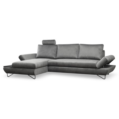 Narożnik LOFT z funkcją spania, regulowane zagłówki i podłokietniki, lewy, 284x96–166x89–104 cm, kolor ciemnoszary