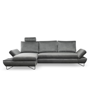 Narożnik LOFT z funkcją spania, regulowane zagłówki i podłokietniki, lewy, 284x96–166x89–104 cm, kolor ciemnoszary