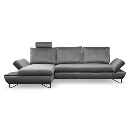 Narożnik LOFT z funkcją spania, regulowane zagłówki i podłokietniki, lewy, 284x96–166x89–104 cm, kolor ciemnoszary