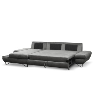 Narożnik LOFT z funkcją spania, regulowane zagłówki i podłokietniki, lewy, 284x96–166x89–104 cm, kolor ciemnoszary