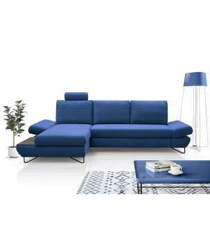 Narożnik LOFT z funkcją spania, regulowane zagłówki i podłokietniki, lewy, 284x96–166x89–104 cm, kolor niebieski