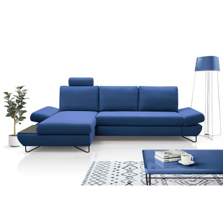 Narożnik LOFT z funkcją spania, regulowane zagłówki i podłokietniki, lewy, 284x96–166x89–104 cm, kolor niebieski
