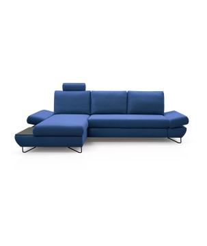 Narożnik LOFT z funkcją spania, regulowane zagłówki i podłokietniki, lewy, 284x96–166x89–104 cm, kolor niebieski