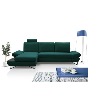 Narożnik LOFT z funkcją spania, regulowane zagłówki i podłokietniki, lewy, 284x96–166x89–104 cm, kolor zielony