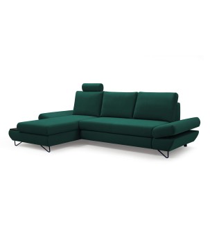 Narożnik LOFT z funkcją spania, regulowane zagłówki i podłokietniki, lewy, 284x96–166x89–104 cm, kolor zielony
