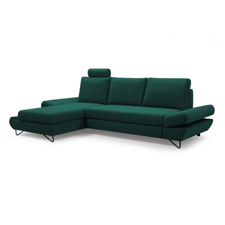 Narożnik LOFT z funkcją spania, regulowane zagłówki i podłokietniki, lewy, 284x96–166x89–104 cm, kolor zielony