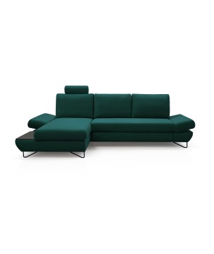 Narożnik LOFT z funkcją spania, regulowane zagłówki i podłokietniki, lewy, 284x96–166x89–104 cm, kolor zielony