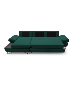 Narożnik LOFT z funkcją spania, regulowane zagłówki i podłokietniki, lewy, 284x96–166x89–104 cm, kolor zielony