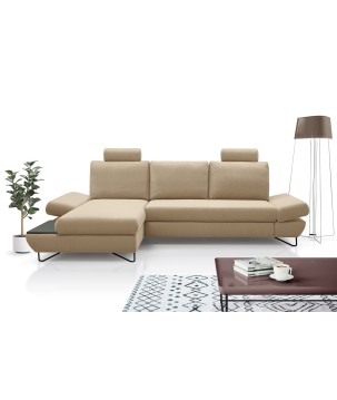 Narożnik LOFT z funkcją spania, regulowane zagłówki i podłokietniki, lewy, 284x96–166x89–104 cm, kolor beżowy