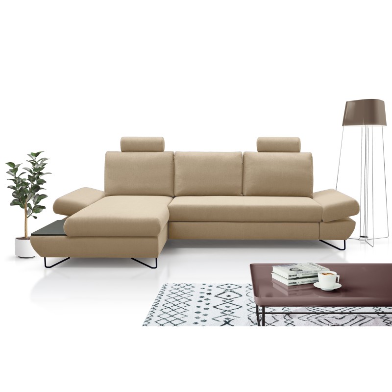 Narożnik LOFT z funkcją spania, regulowane zagłówki i podłokietniki, lewy, 284x96–166x89–104 cm, kolor beżowy